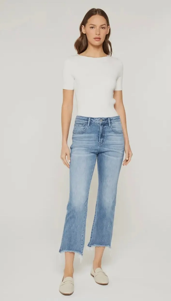 High Rise Cropped Jeans with Raw Hem