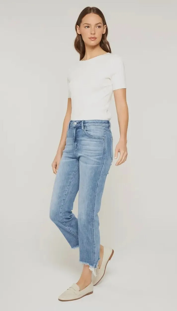 High Rise Cropped Jeans with Raw Hem