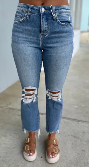High Rise Distressed Detail Kick Flare