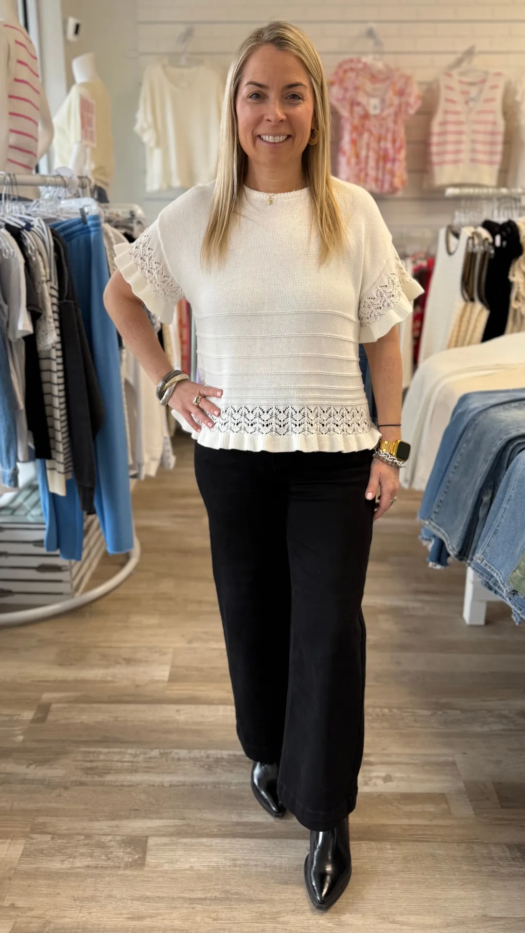 High Rise Jet Black Ankle Wide Leg Jeans