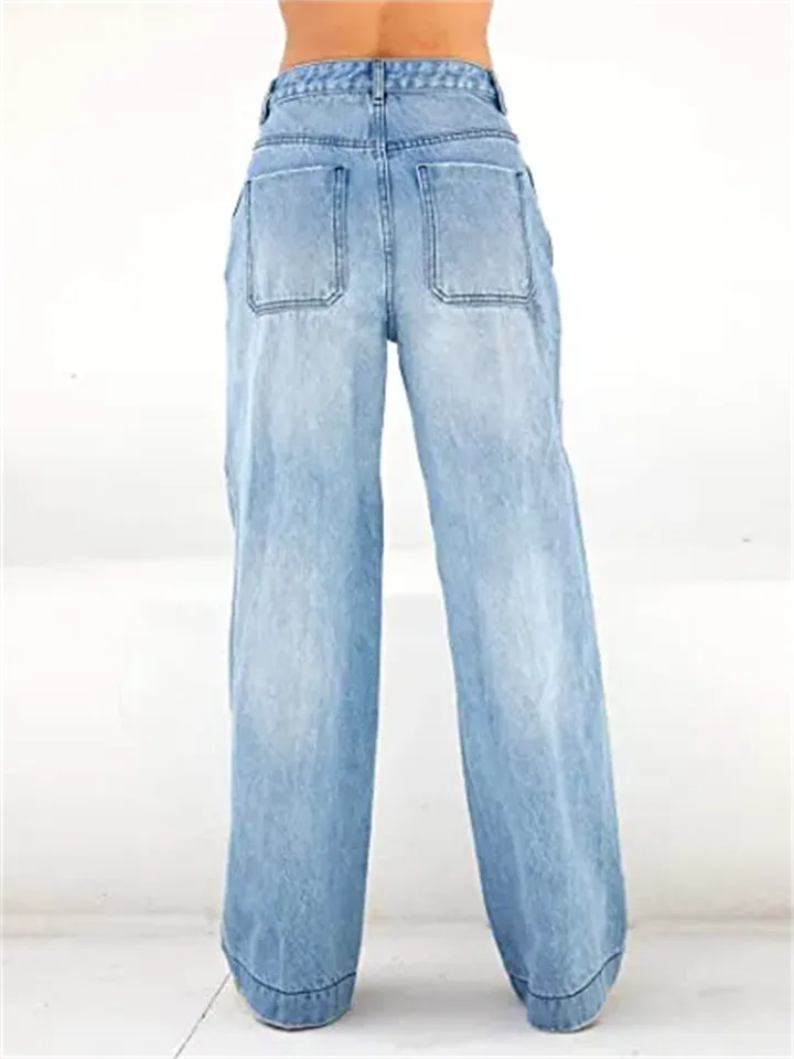 High-Rise Wide Leg Female Trendy Mopping Jeans