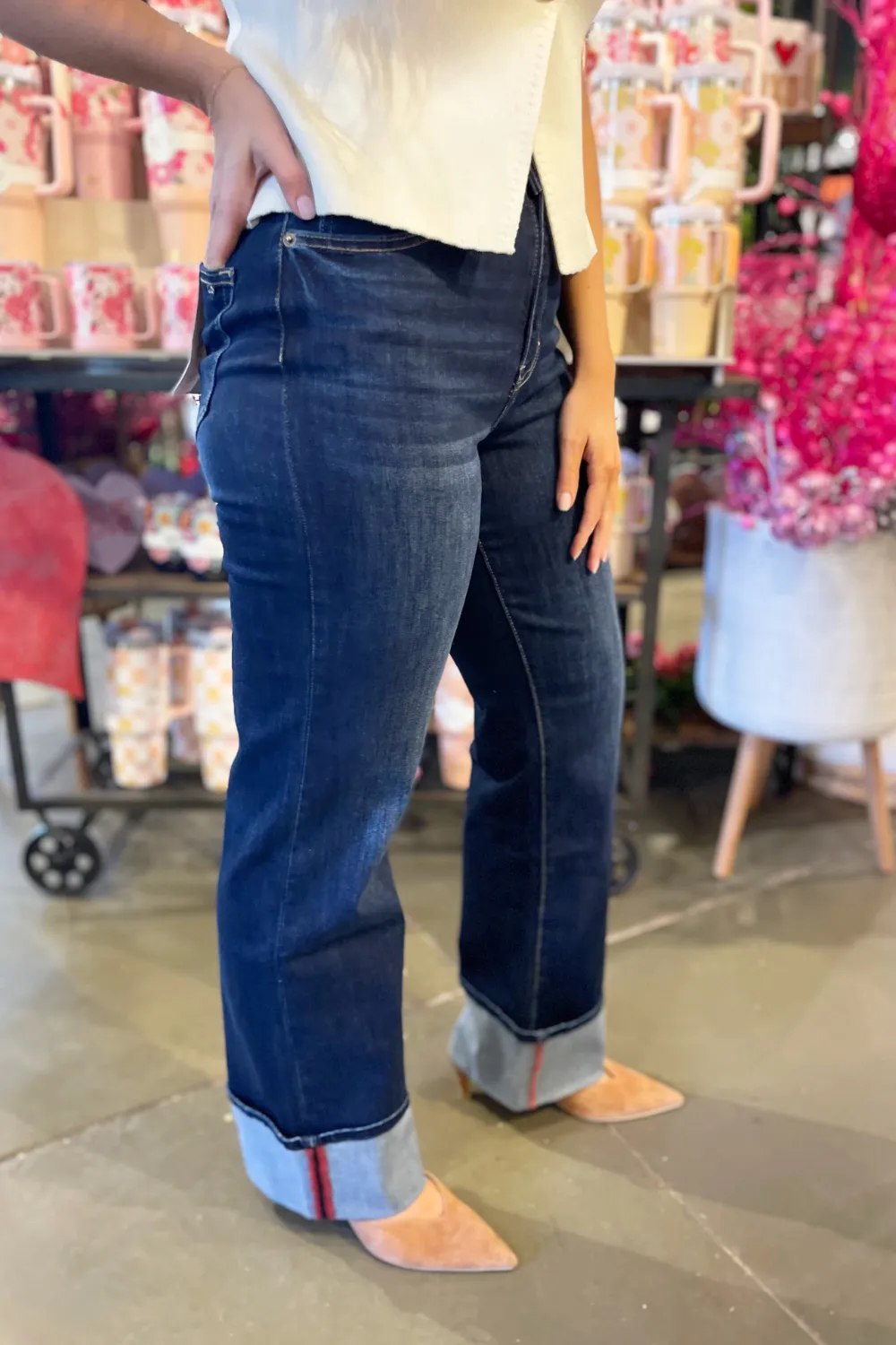 High Rise Wide Leg With Cuff Hem