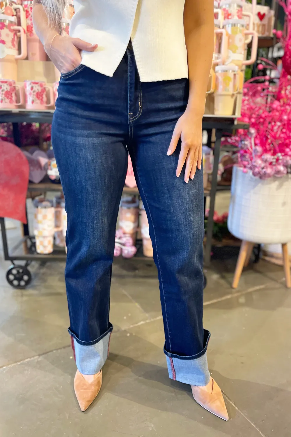 High Rise Wide Leg With Cuff Hem