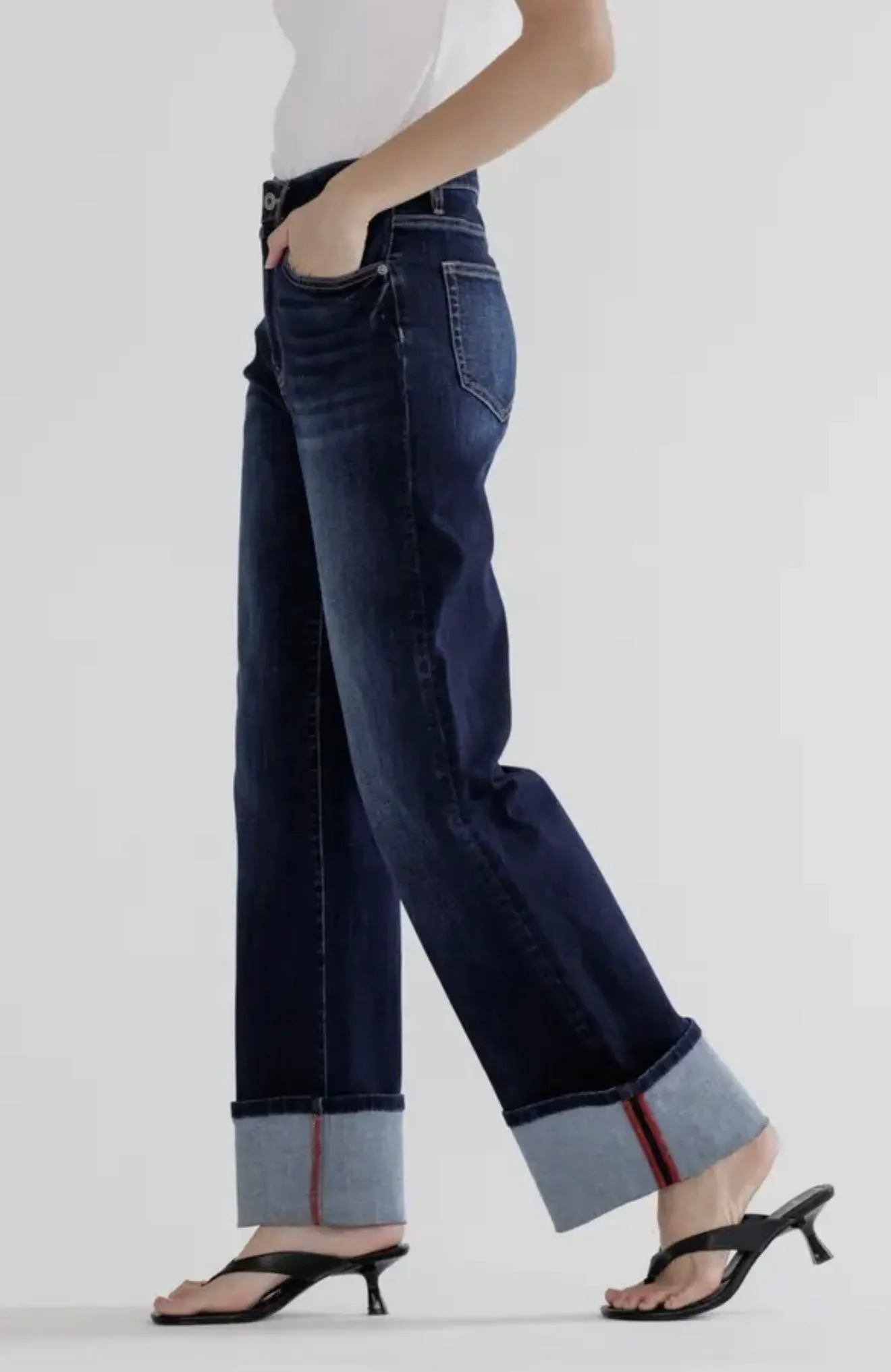 High Rise Wide Leg With Cuff Hem