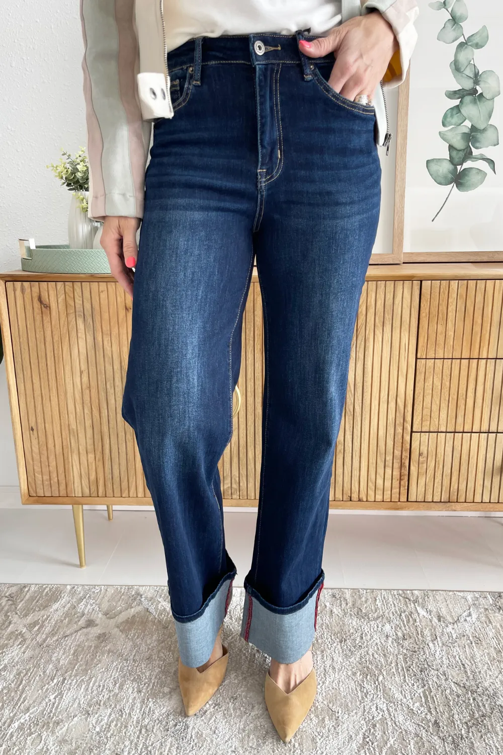 High Rise Wide Leg With Cuff Hem