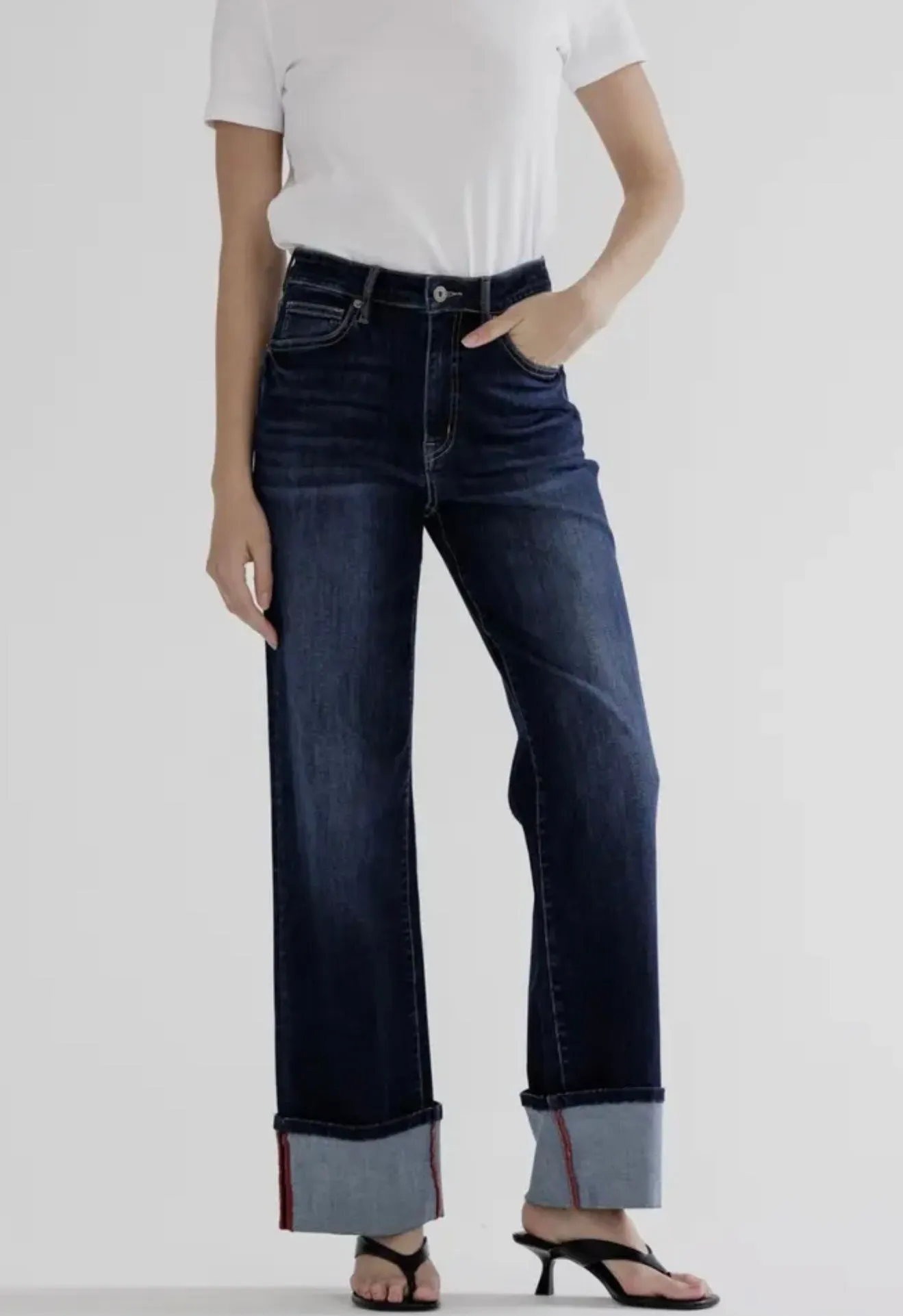 High Rise Wide Leg With Cuff Hem