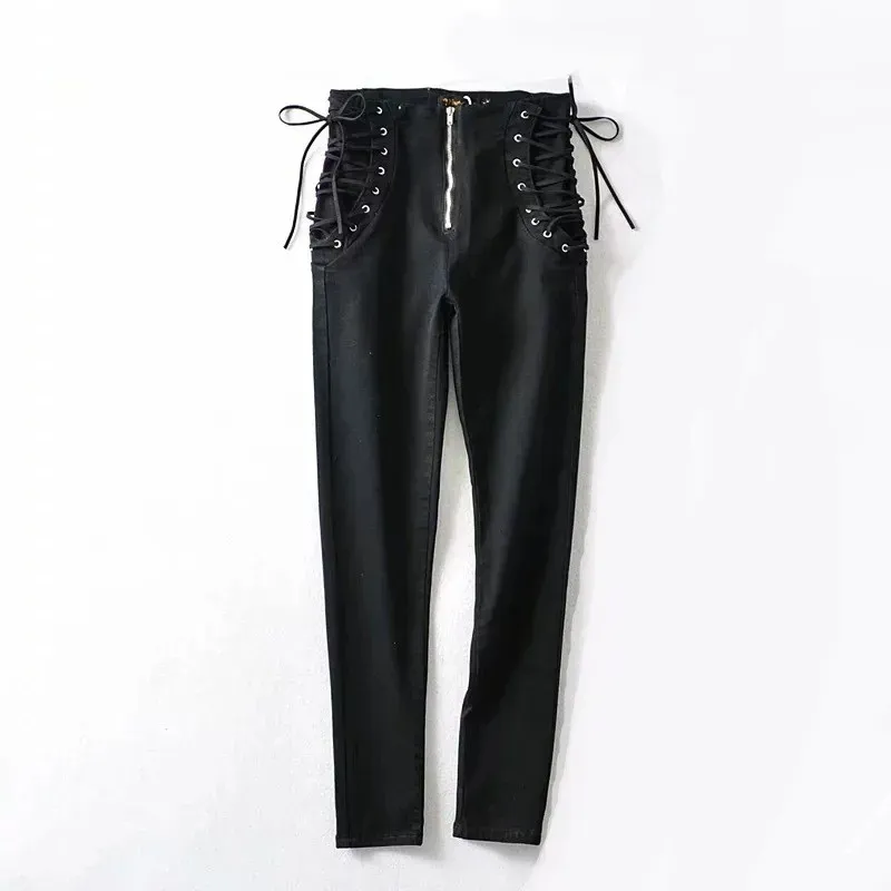 High Waist Lace Up Skinny Jeans