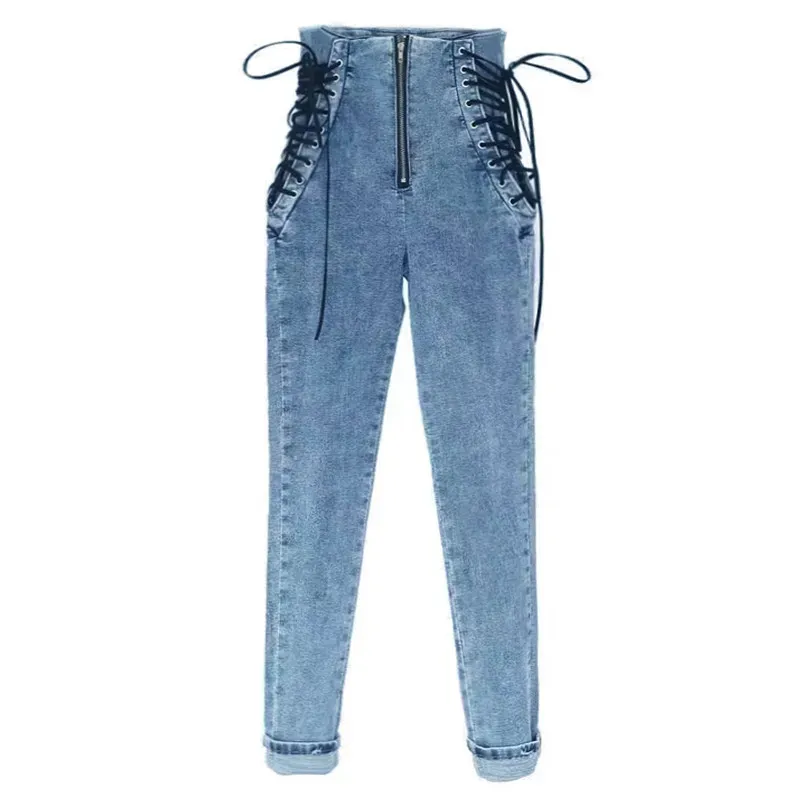 High Waist Lace Up Skinny Jeans