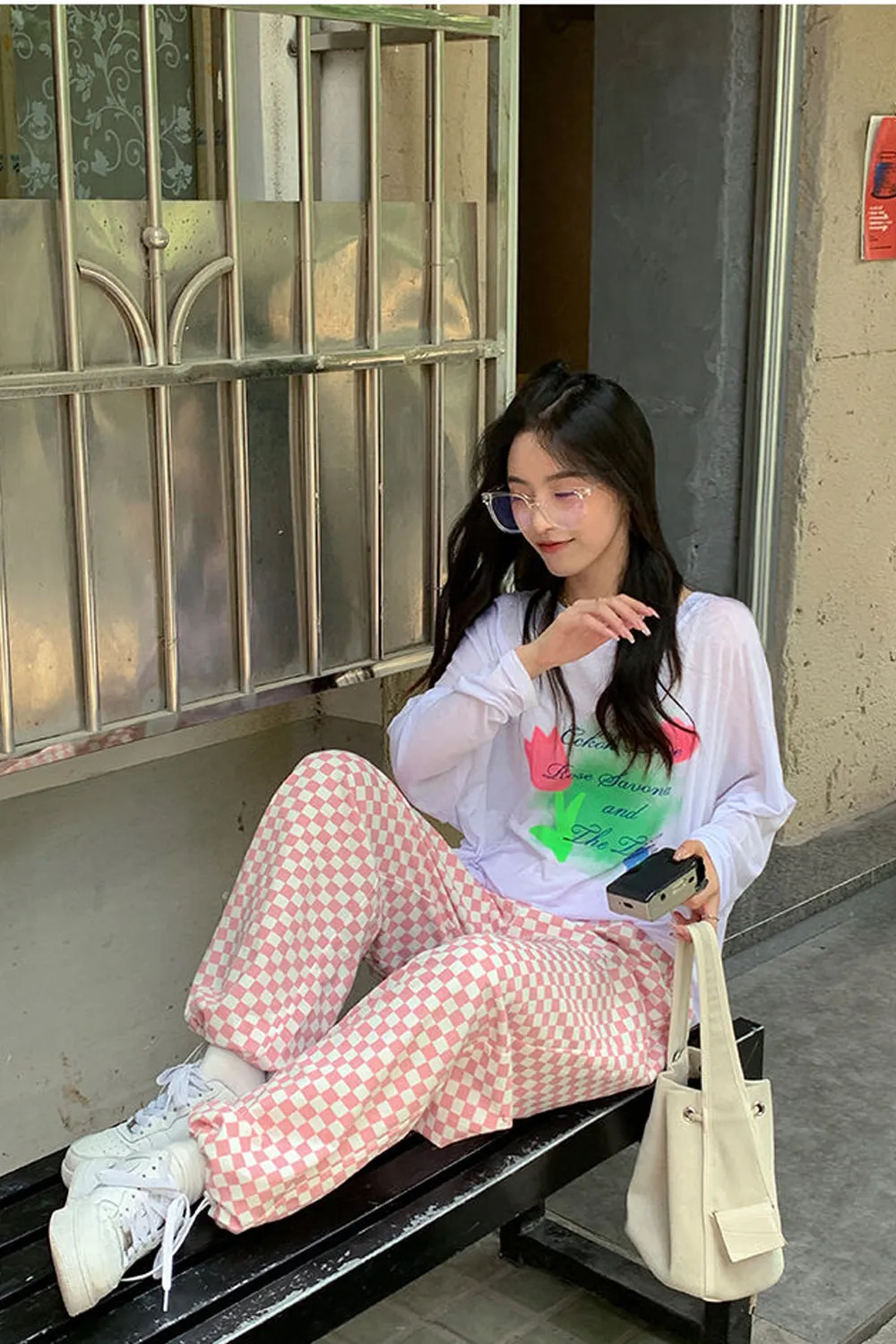 High Waist Plaid Colors Jogging Pants
