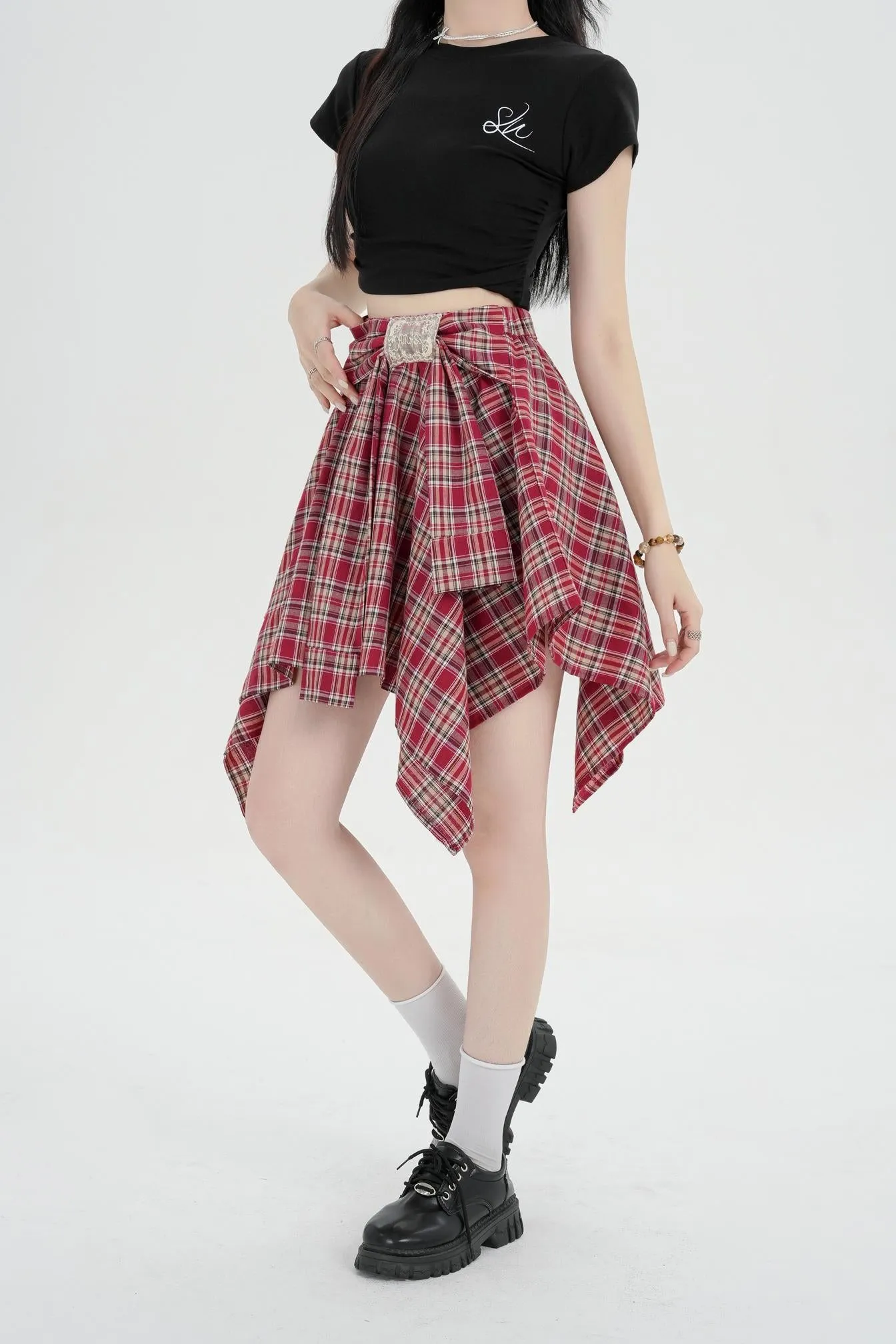High-Waisted A-line Skirt in Trendy Checkered Design