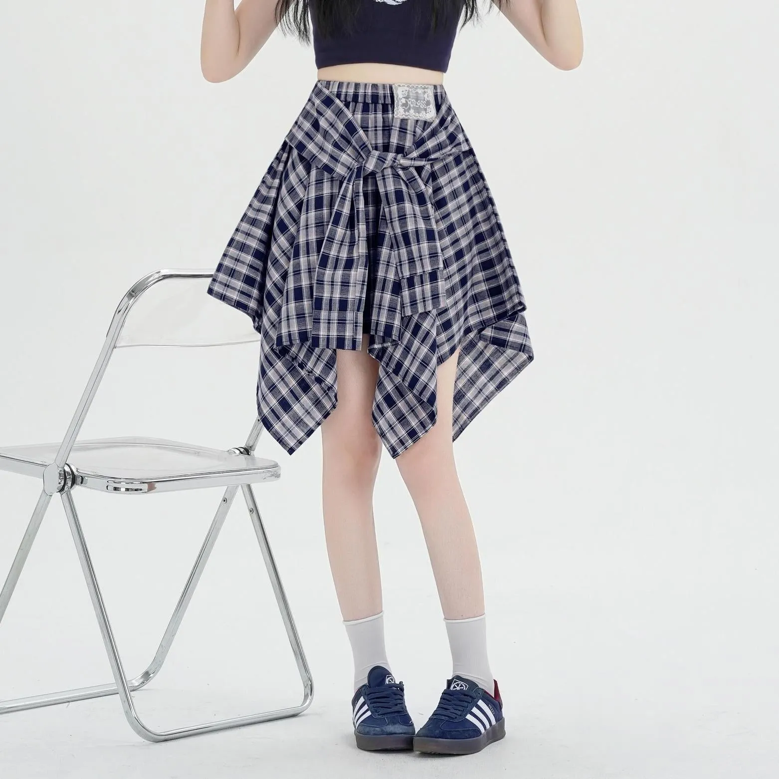 High-Waisted A-line Skirt in Trendy Checkered Design