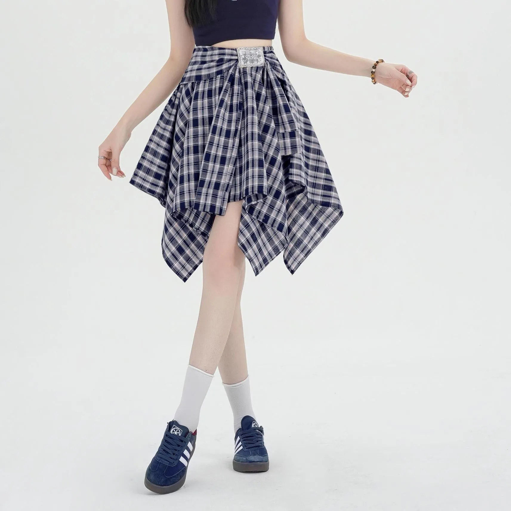 High-Waisted A-line Skirt in Trendy Checkered Design