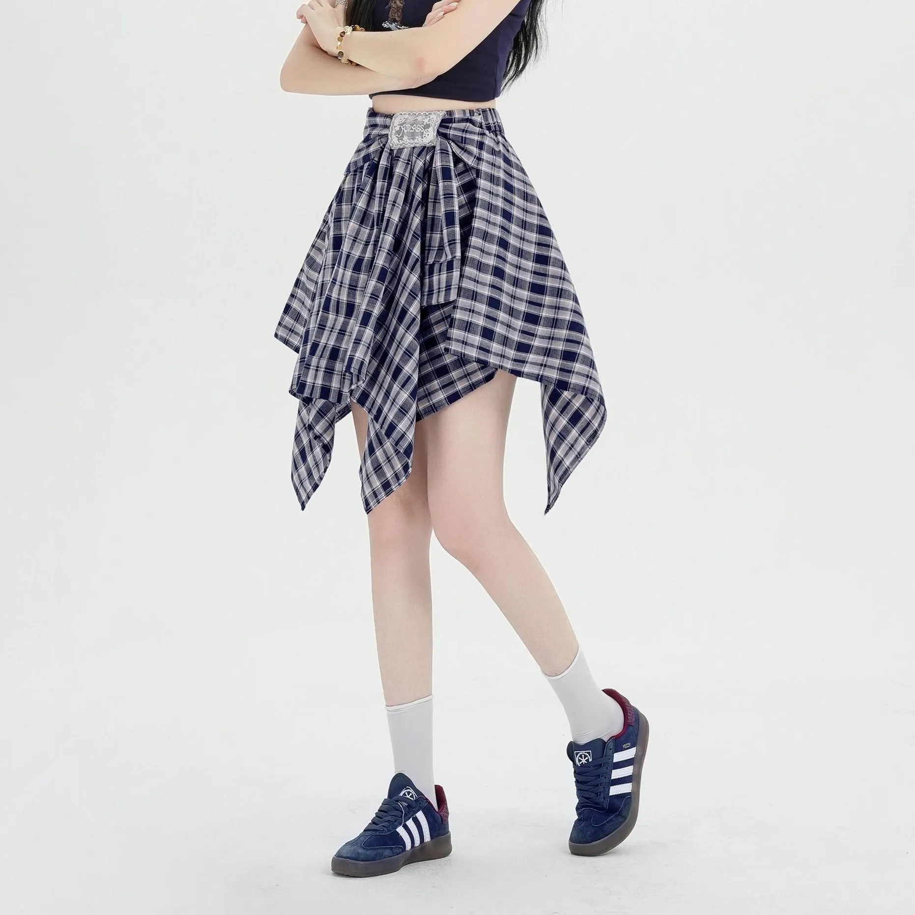 High-Waisted A-line Skirt in Trendy Checkered Design