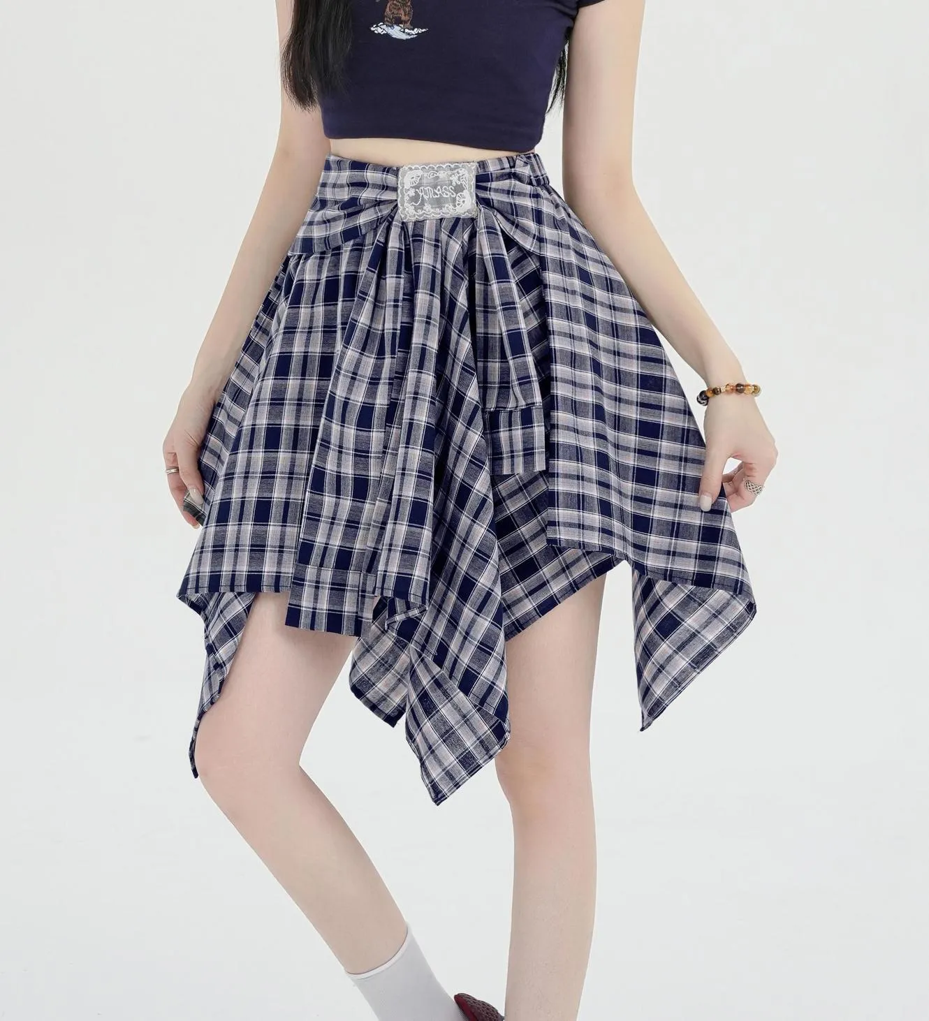 High-Waisted A-line Skirt in Trendy Checkered Design