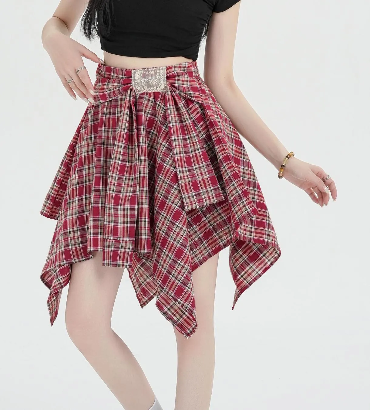 High-Waisted A-line Skirt in Trendy Checkered Design