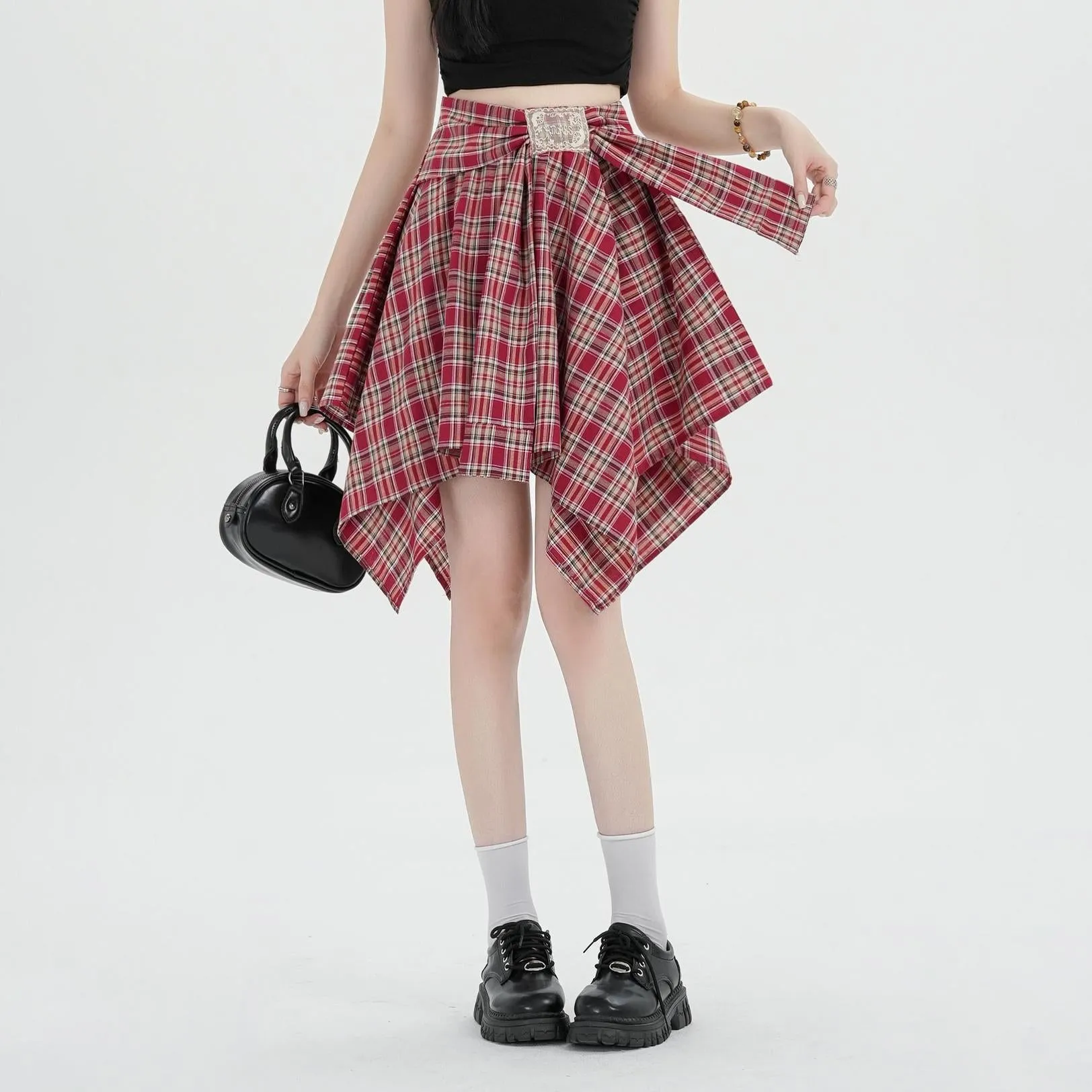 High-Waisted A-line Skirt in Trendy Checkered Design