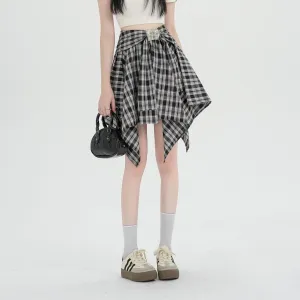 High-Waisted A-line Skirt in Trendy Checkered Design