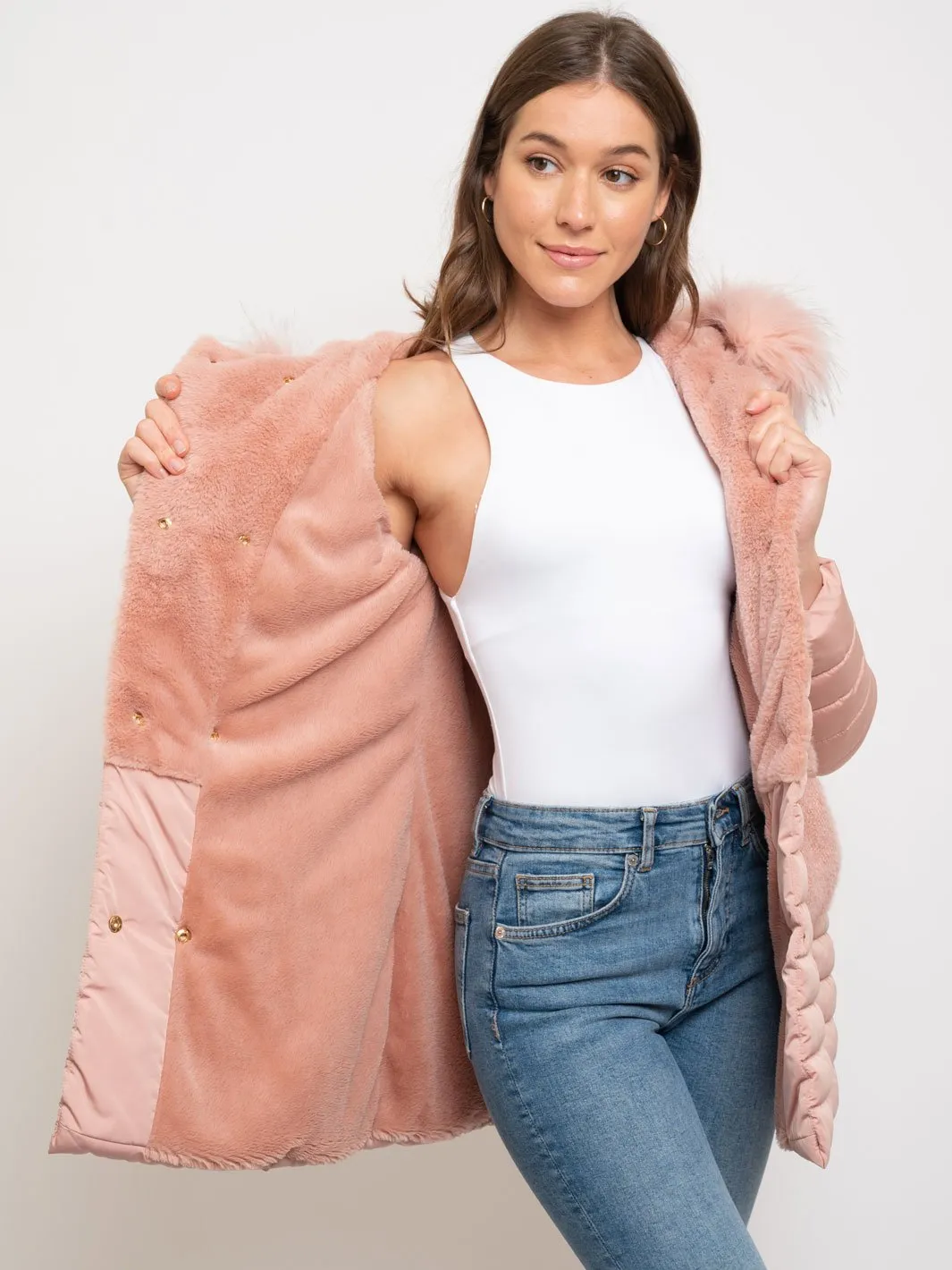Hooded Faux Fur Lined Quilted Coat
