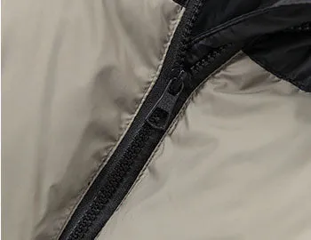 Hooded Water-resistant Puffer Jacket with Patchwork for Women