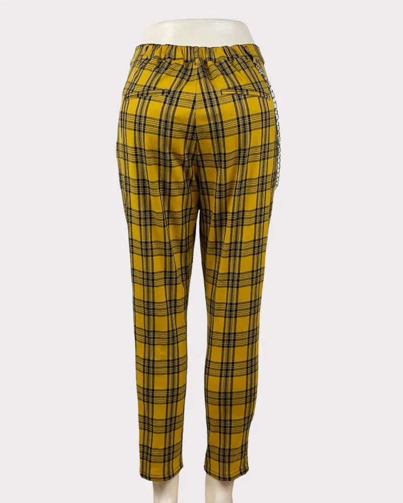 Hot Topic Yellow and Black Printed Pants With Chain (SM)