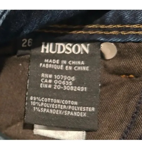 Hudson Colin Mid Rise Flap Skinny Jeans | Sutra Wash | Size 26 | NWOT