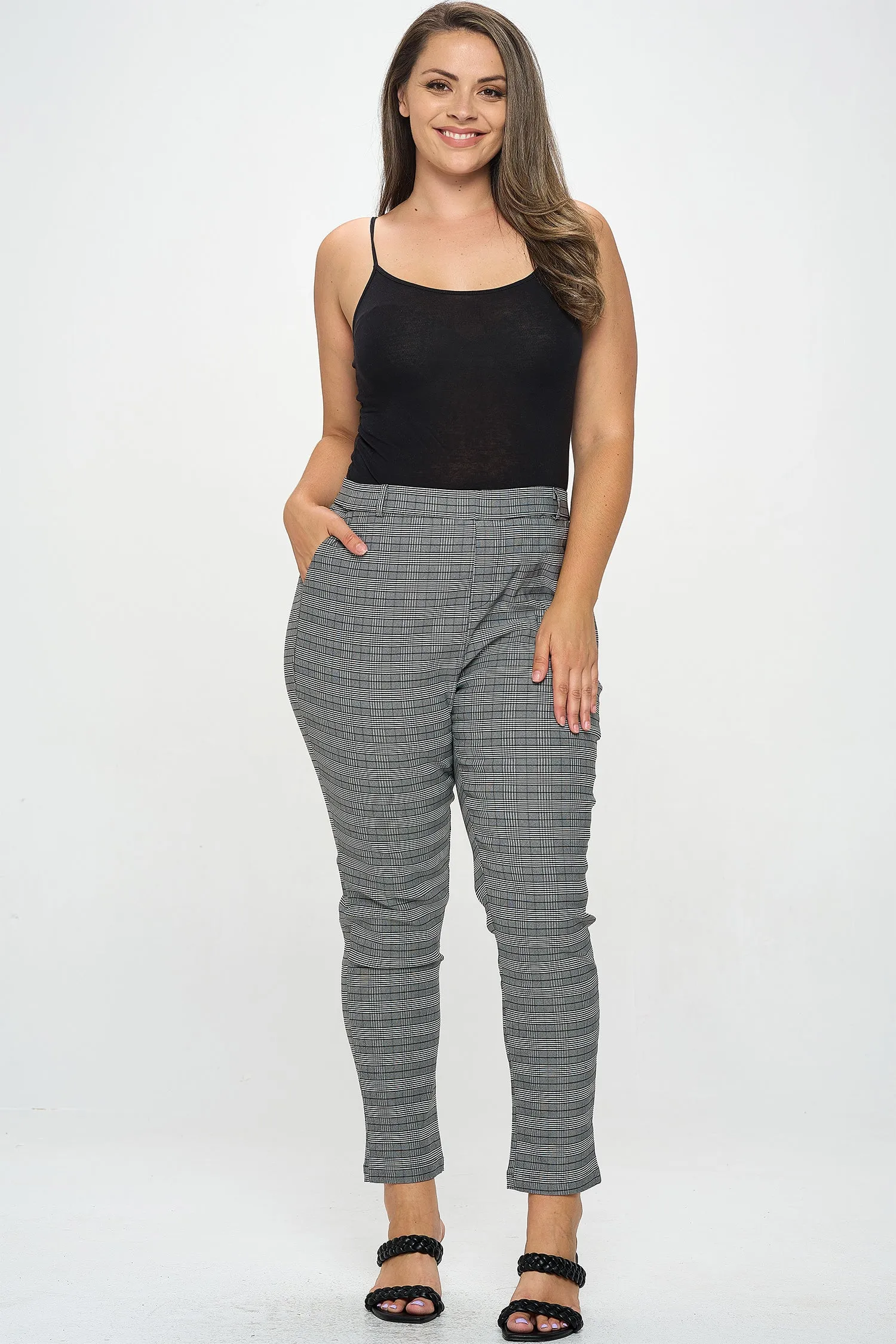 ITP5284-PLUS | Pants | Junior Plus Plaid Pull-On Ponte Pants