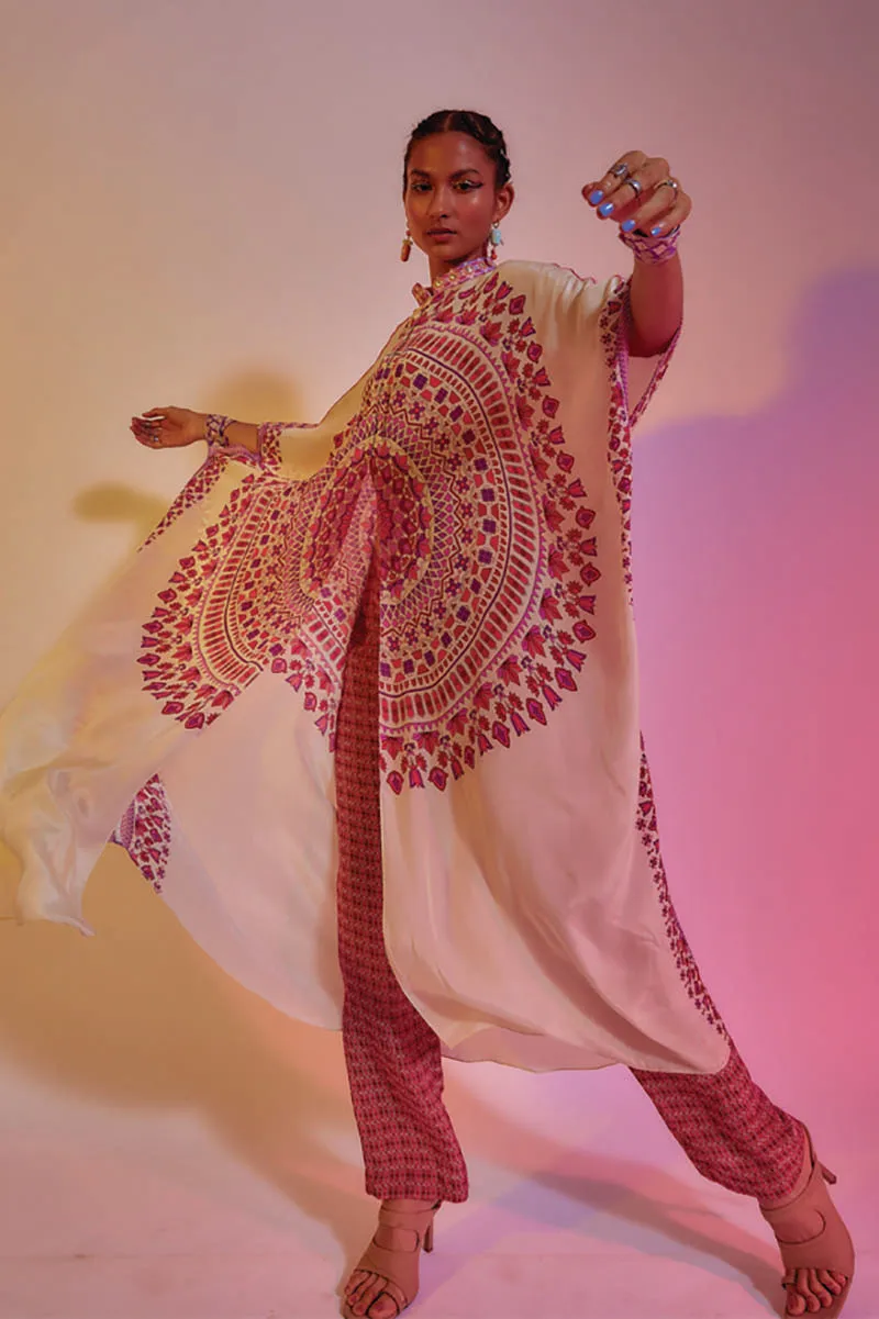 Ivory kaftan with printed pants