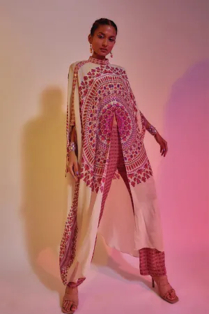 Ivory kaftan with printed pants
