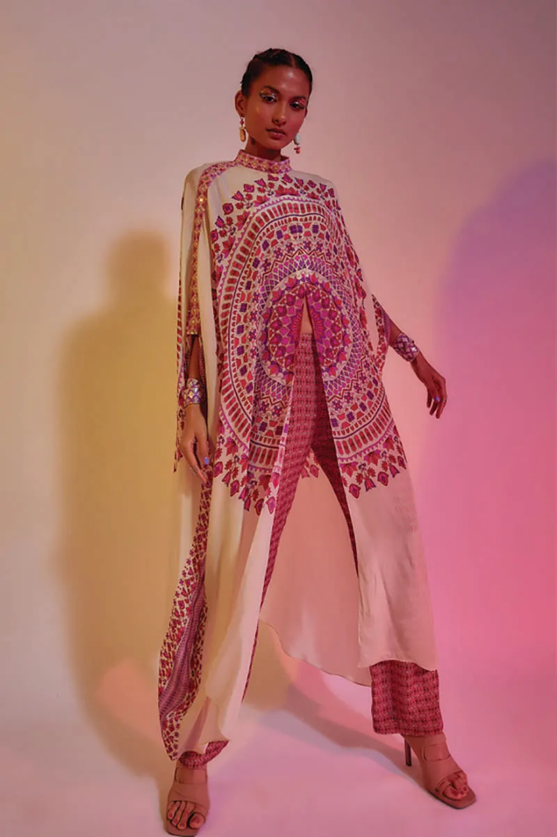 Ivory kaftan with printed pants