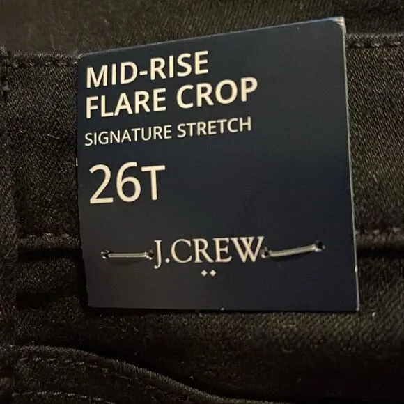 J Crew Factory NWT Flare Crop Black Jeans Size 26T in All Day Stretch