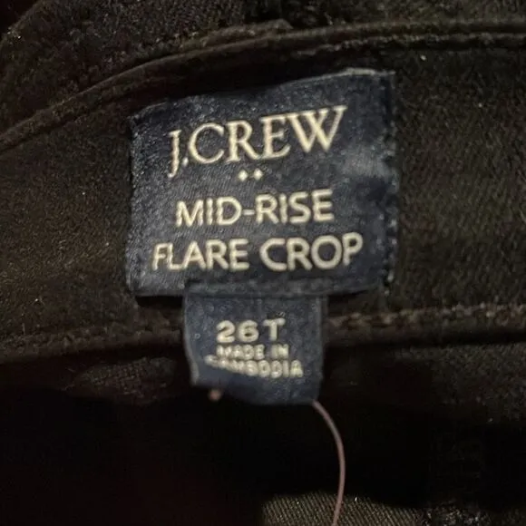 J Crew Factory NWT Flare Crop Black Jeans Size 26T in All Day Stretch