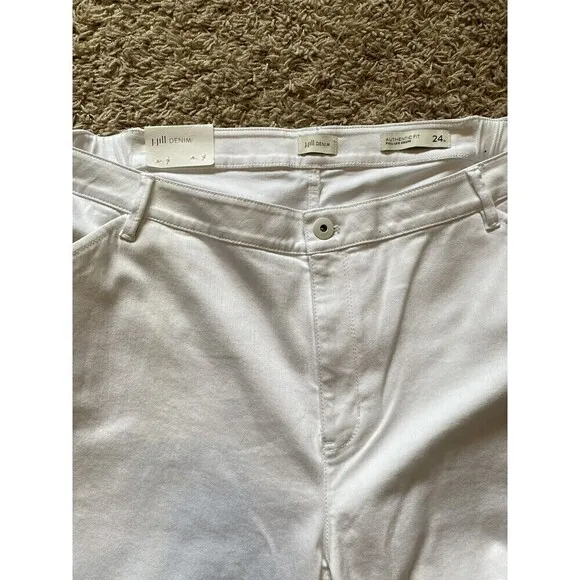 J Jill Denim Jeans White Full Leg Frayed Crops Size 24W Comfort Pockets NEW
