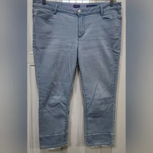 J. Jill Denim light wash authentic fit fringed- hem cropped jeans women's …