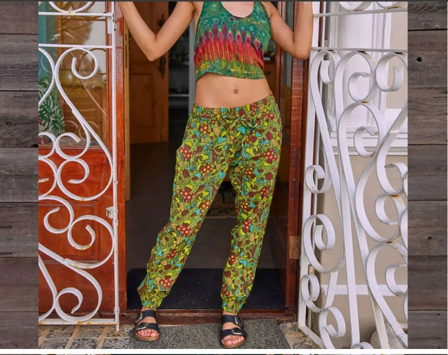 Jayli - Wonderland Harem Retro Mushroom Print Slim Harem Pants