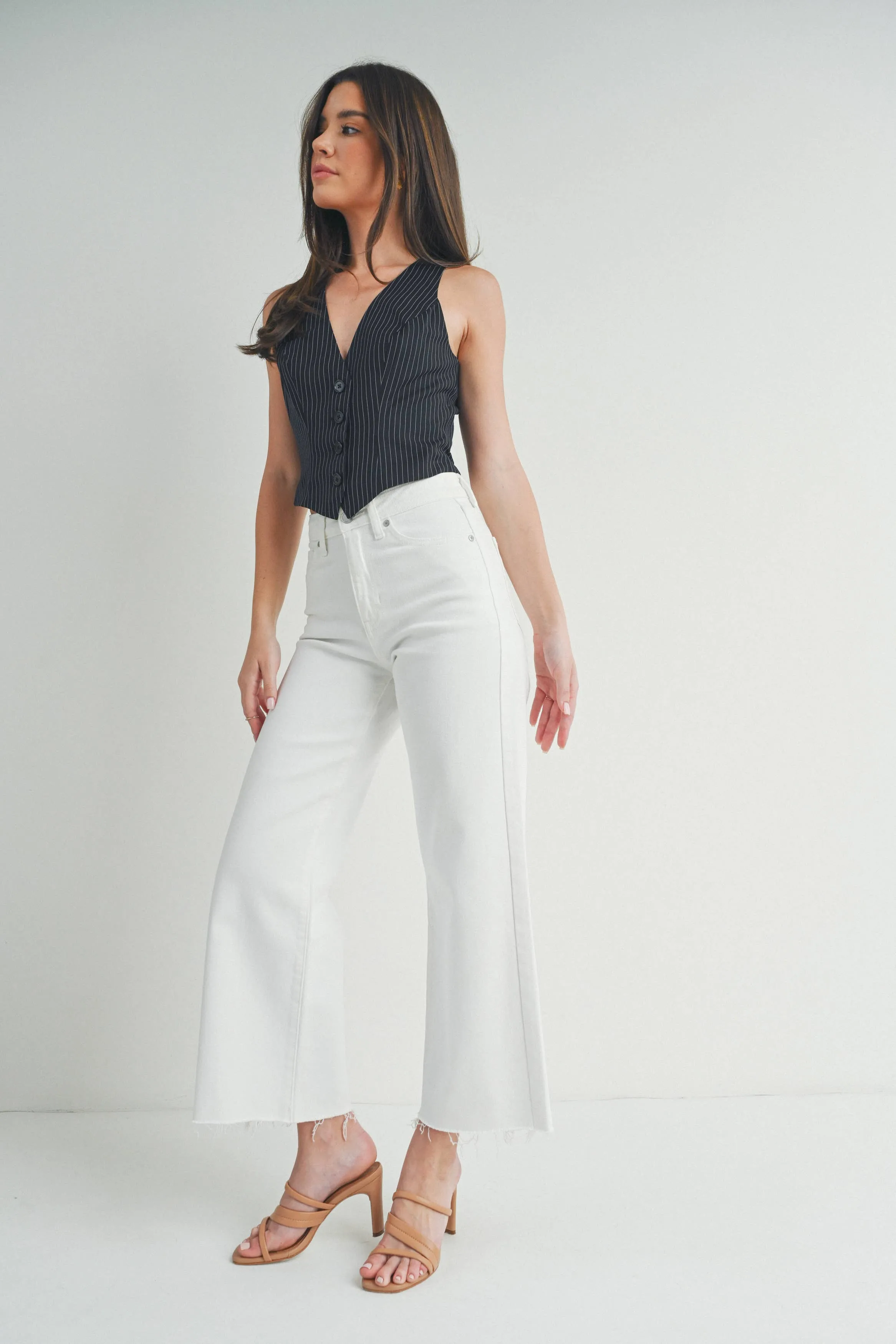 JBD White Slim Wide Leg Jean