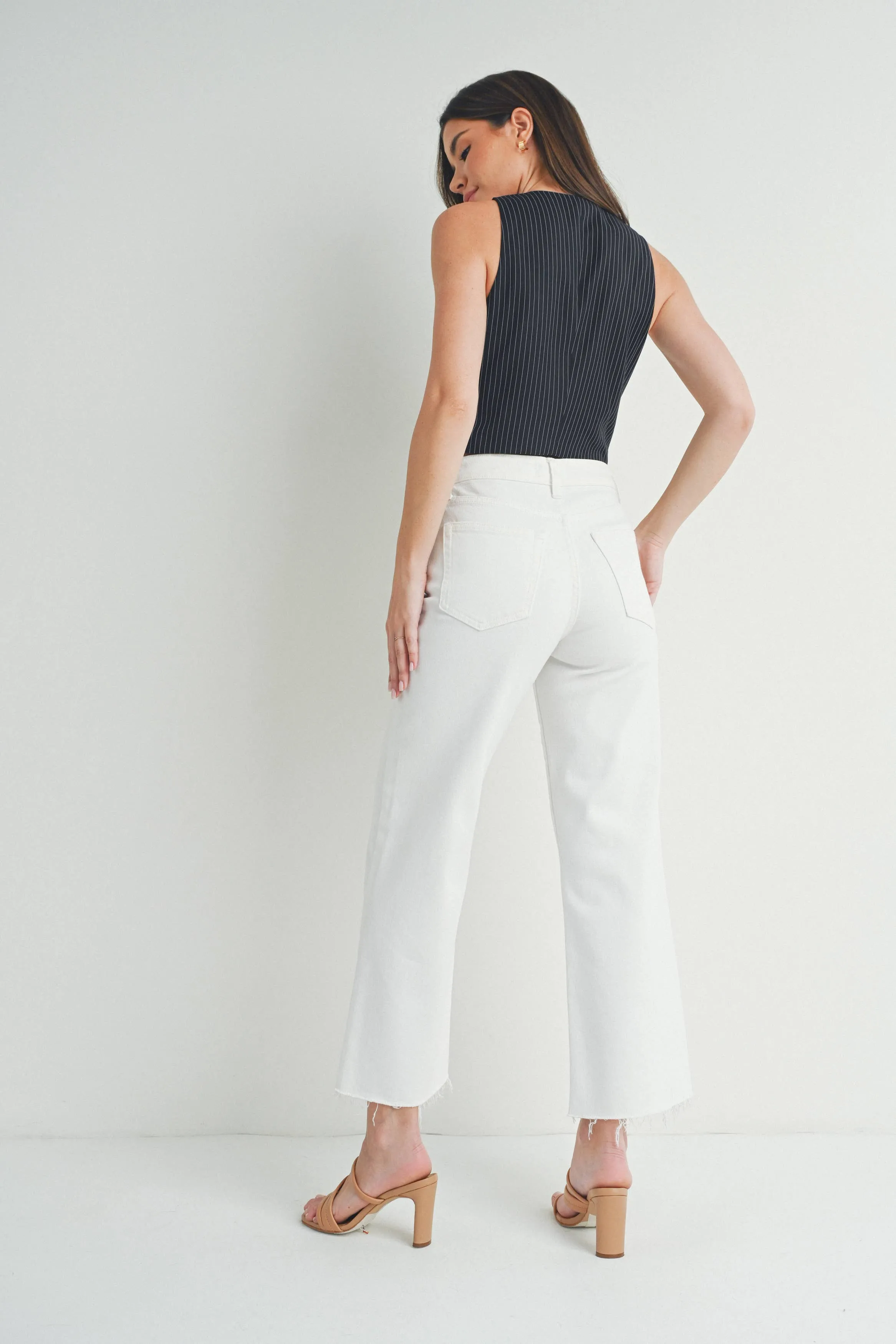 JBD White Slim Wide Leg Jean