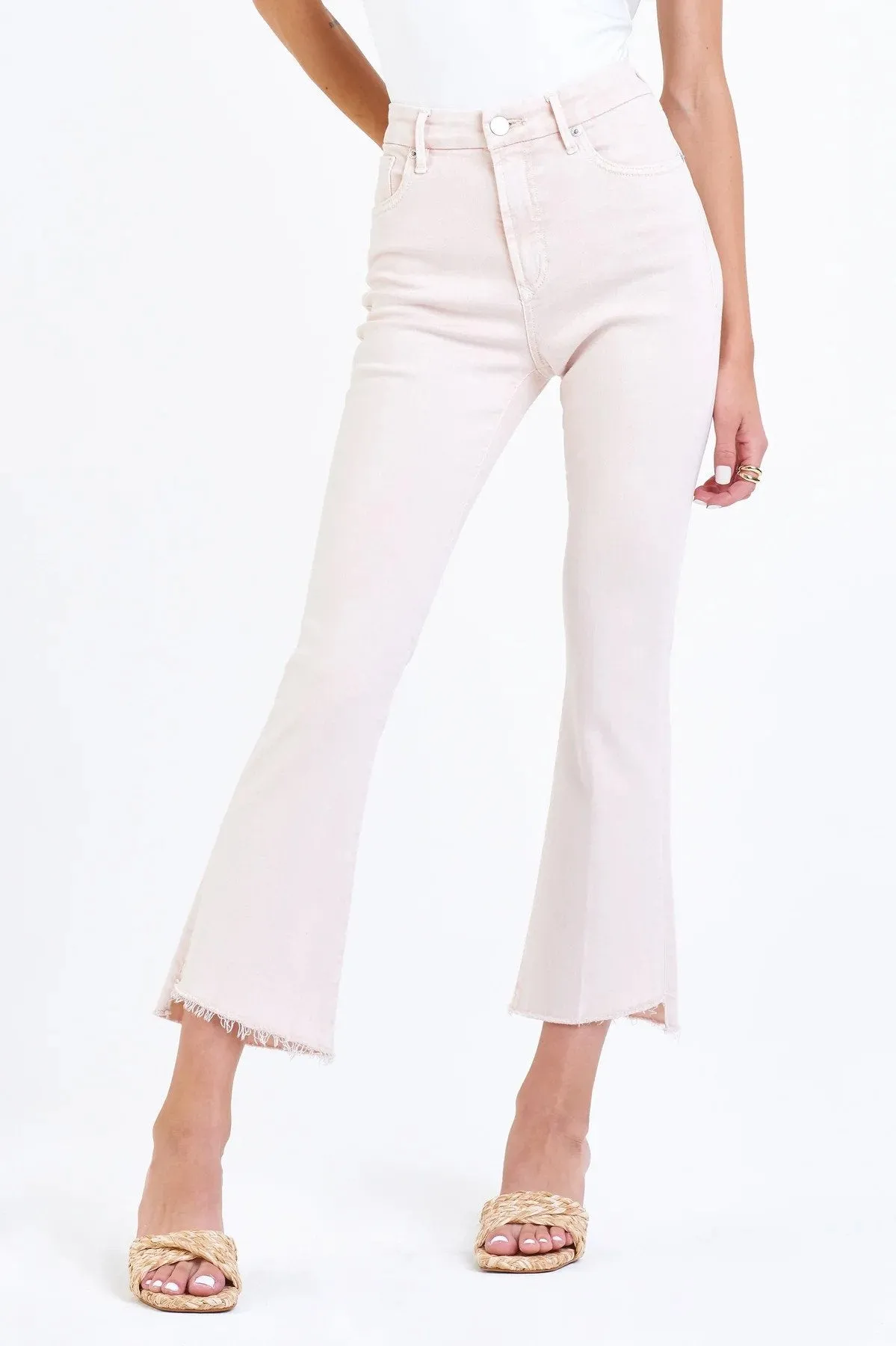 Jeanne Super High Rise Cropped Flare Jeans Heavenly Pink