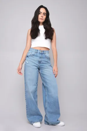 Jeans wide leg amplios destrucción