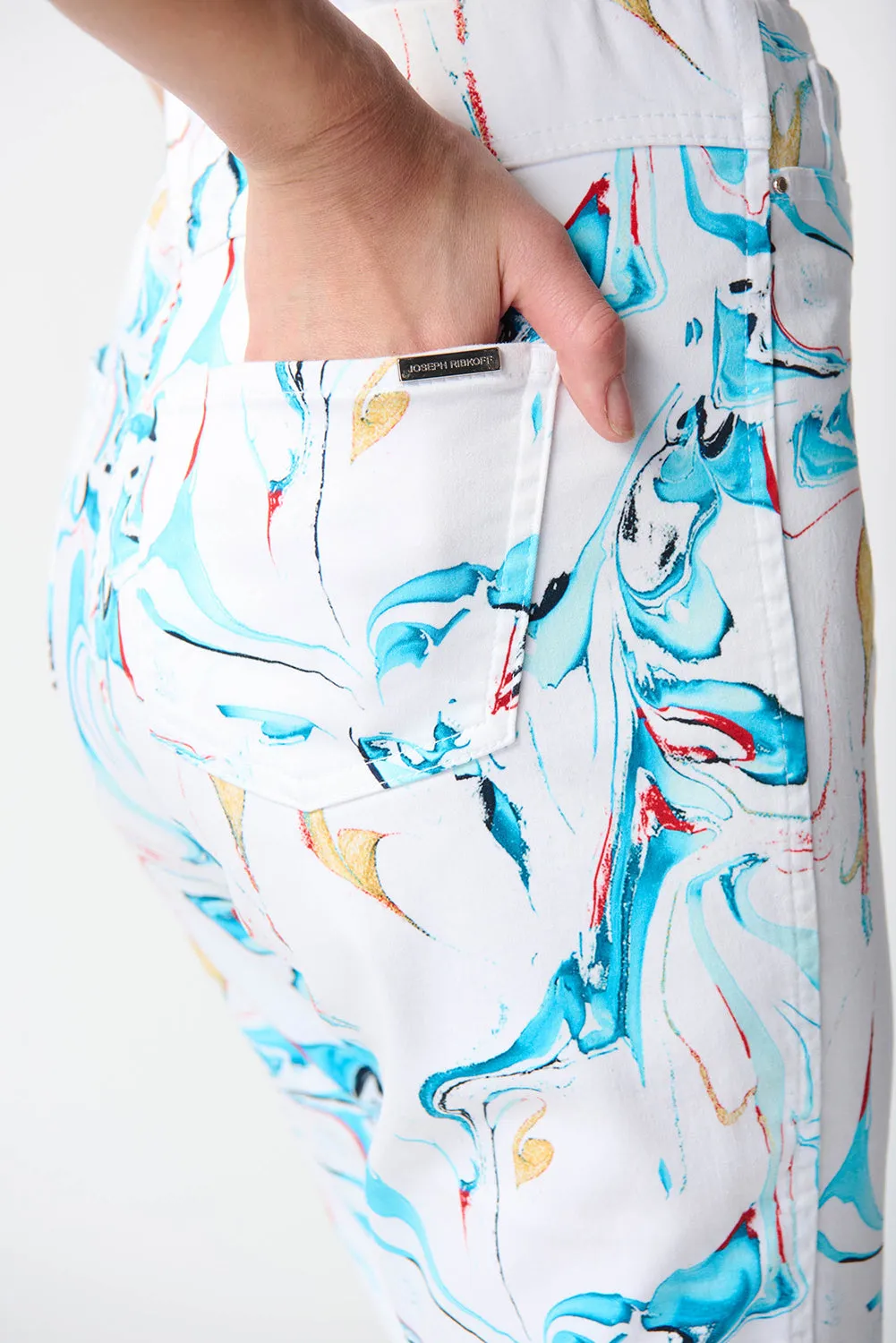 Joseph Ribkoff Denim Abstract Print Slim Cropped Pants Jr242923