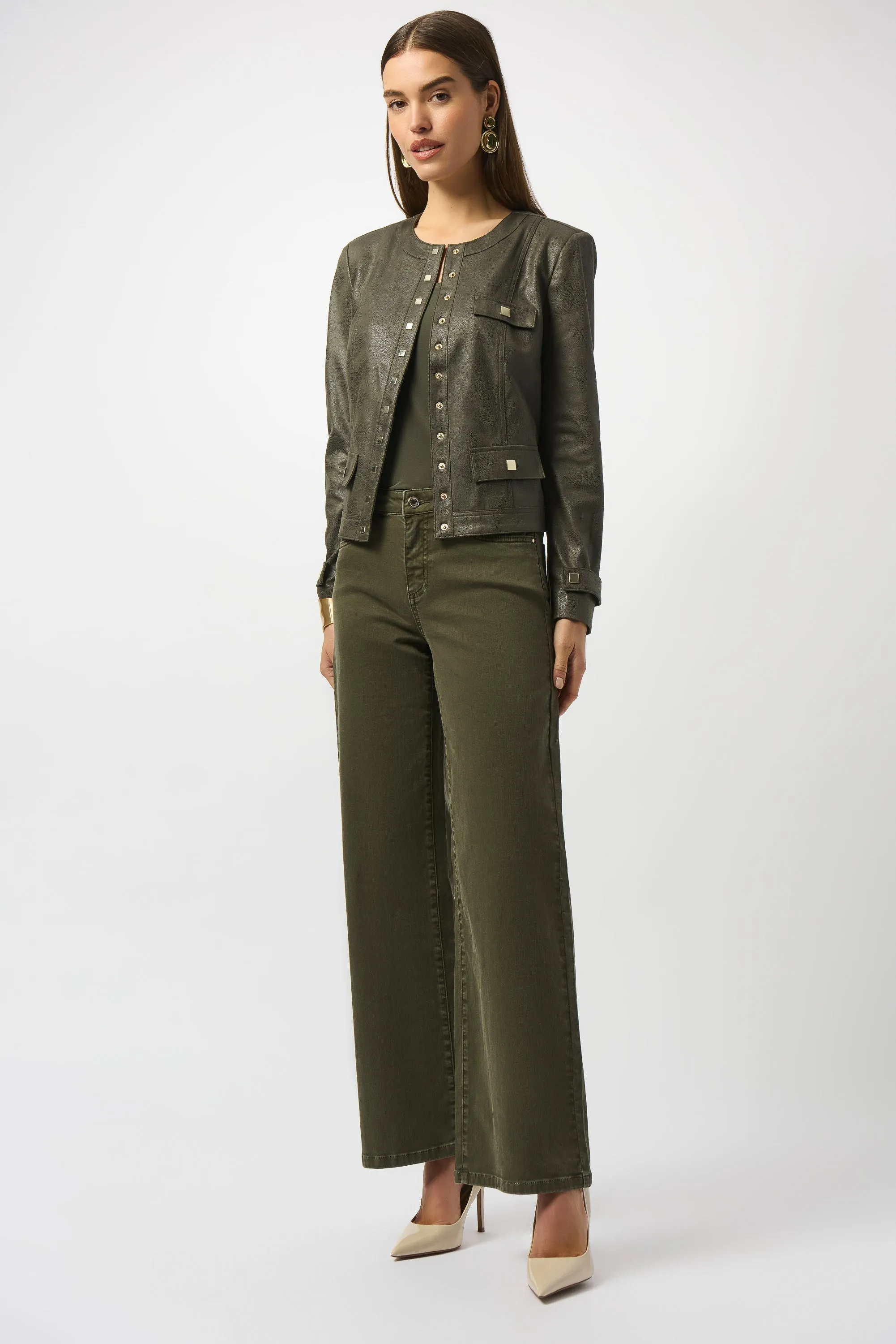Joseph Ribkoff Goldie Classic Wide Leg Stretch Denim Jeans 253950 - Avocado