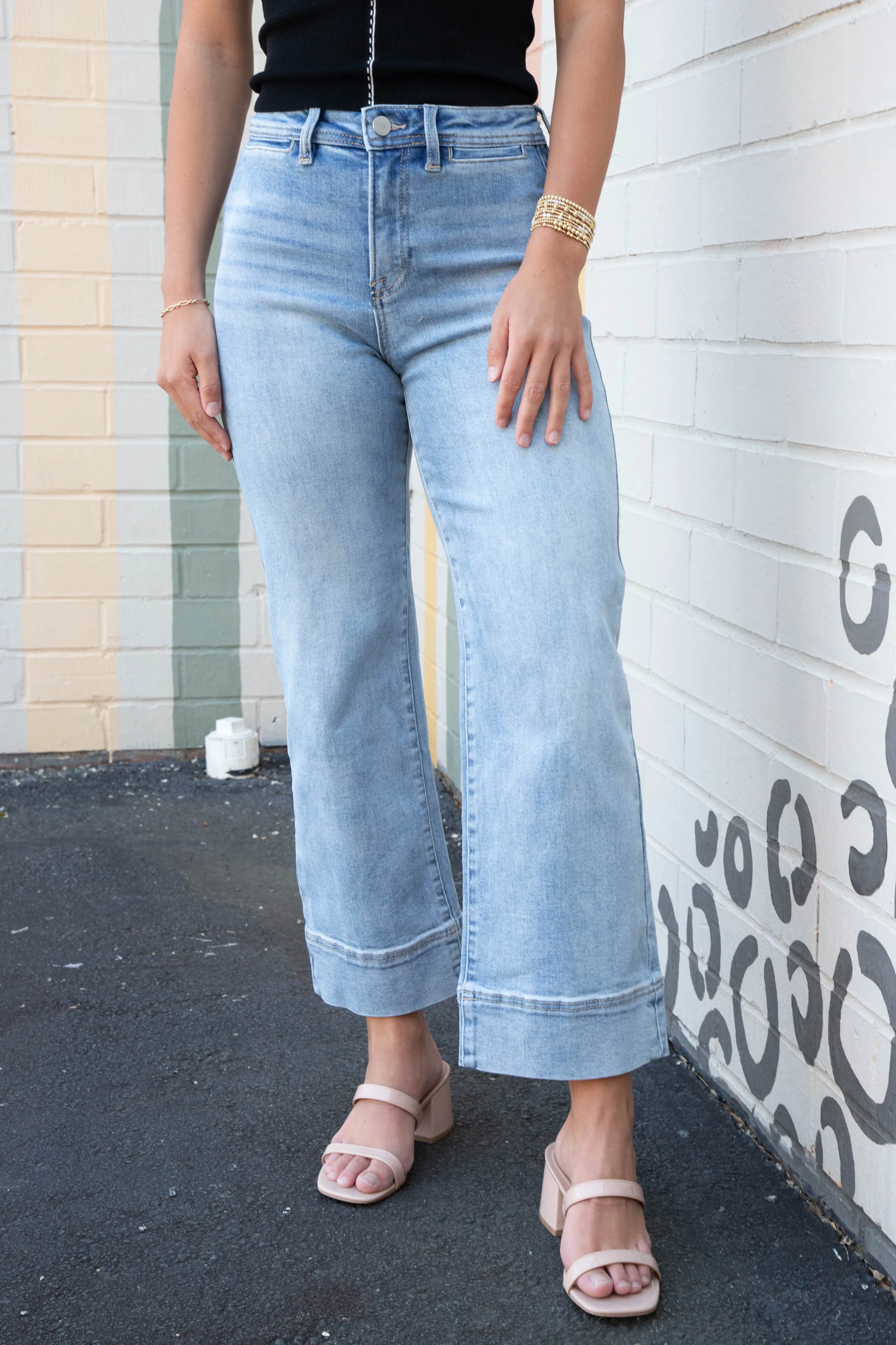 Journee High Rise Crop Wide Jeans, New Light
