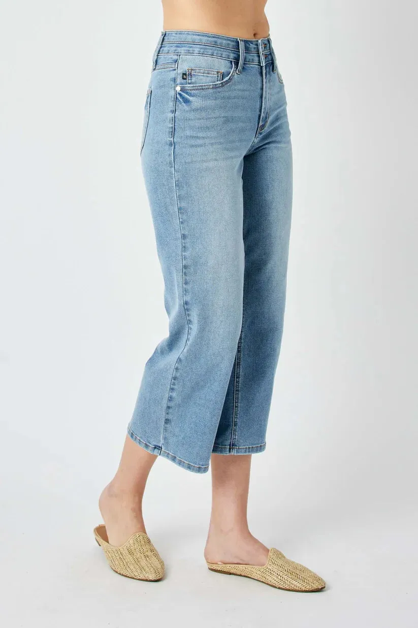 Judy Blue High Waist Double Waistband Crop Wide Leg