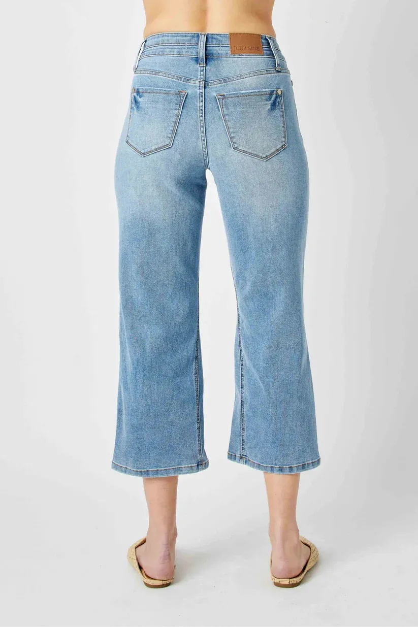 Judy Blue High Waist Double Waistband Crop Wide Leg