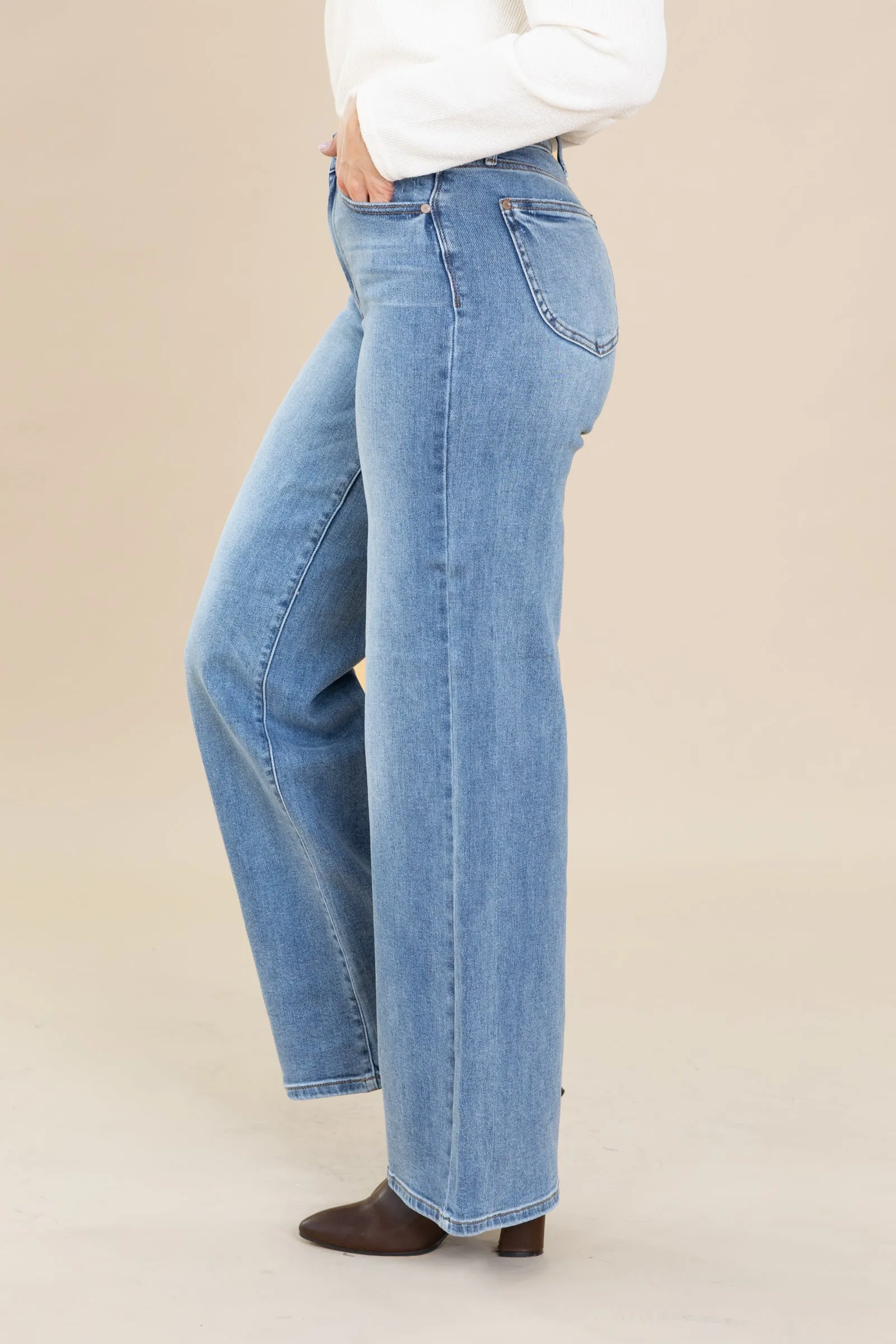 Judy Blue Retro Vintage Wash Wide Leg Jeans