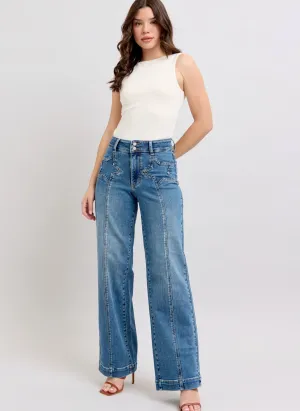 Judy Blue Star Detail High Waist Wide Leg