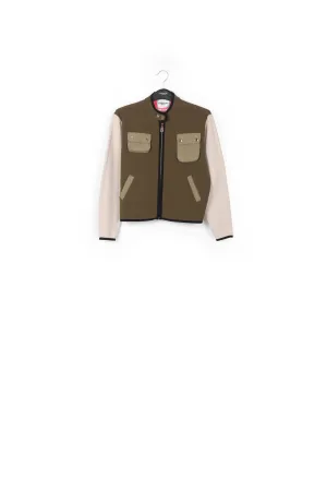 Khaki and off-white utility-inspired knit jacket