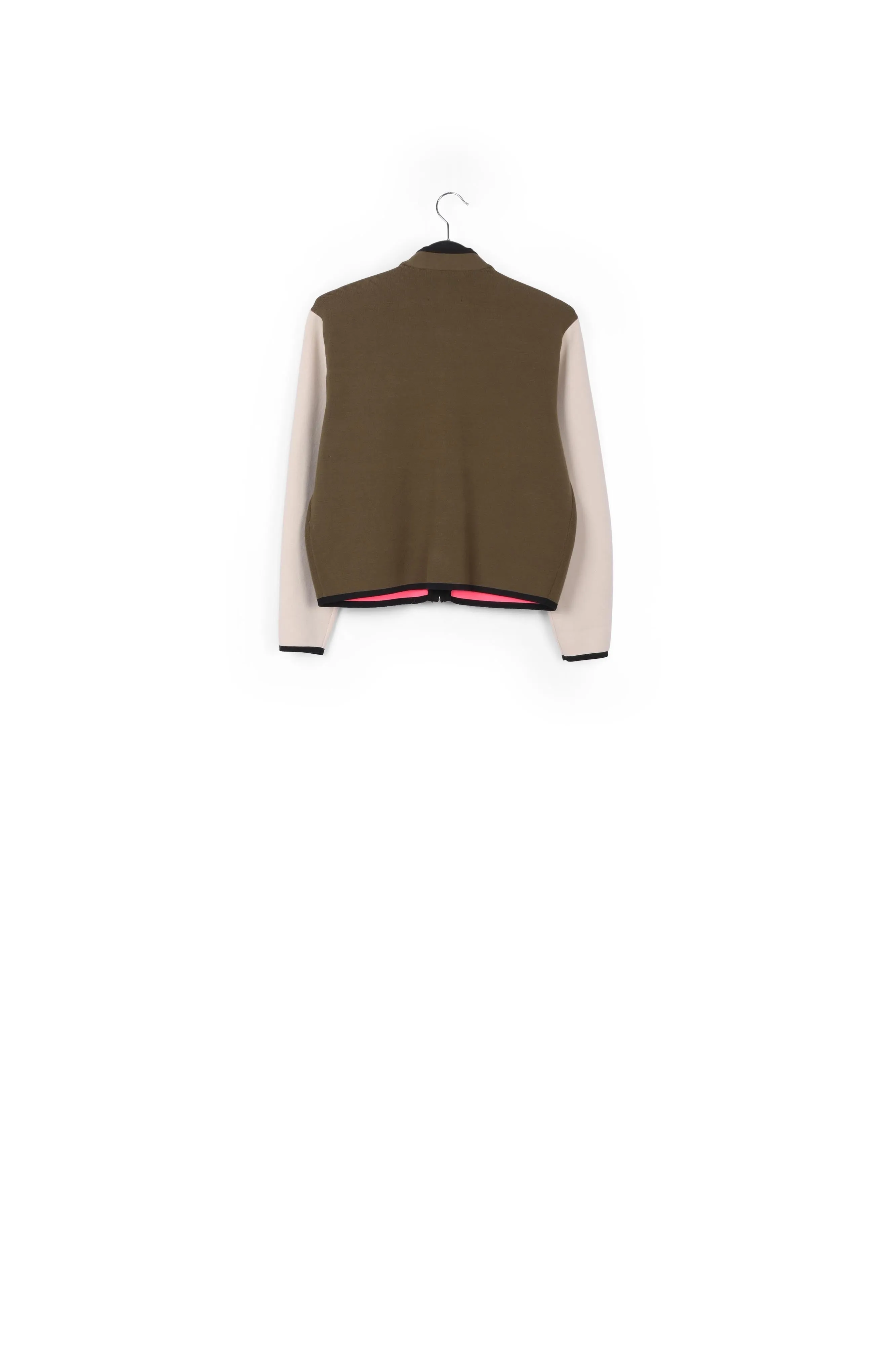 Khaki and off-white utility-inspired knit jacket