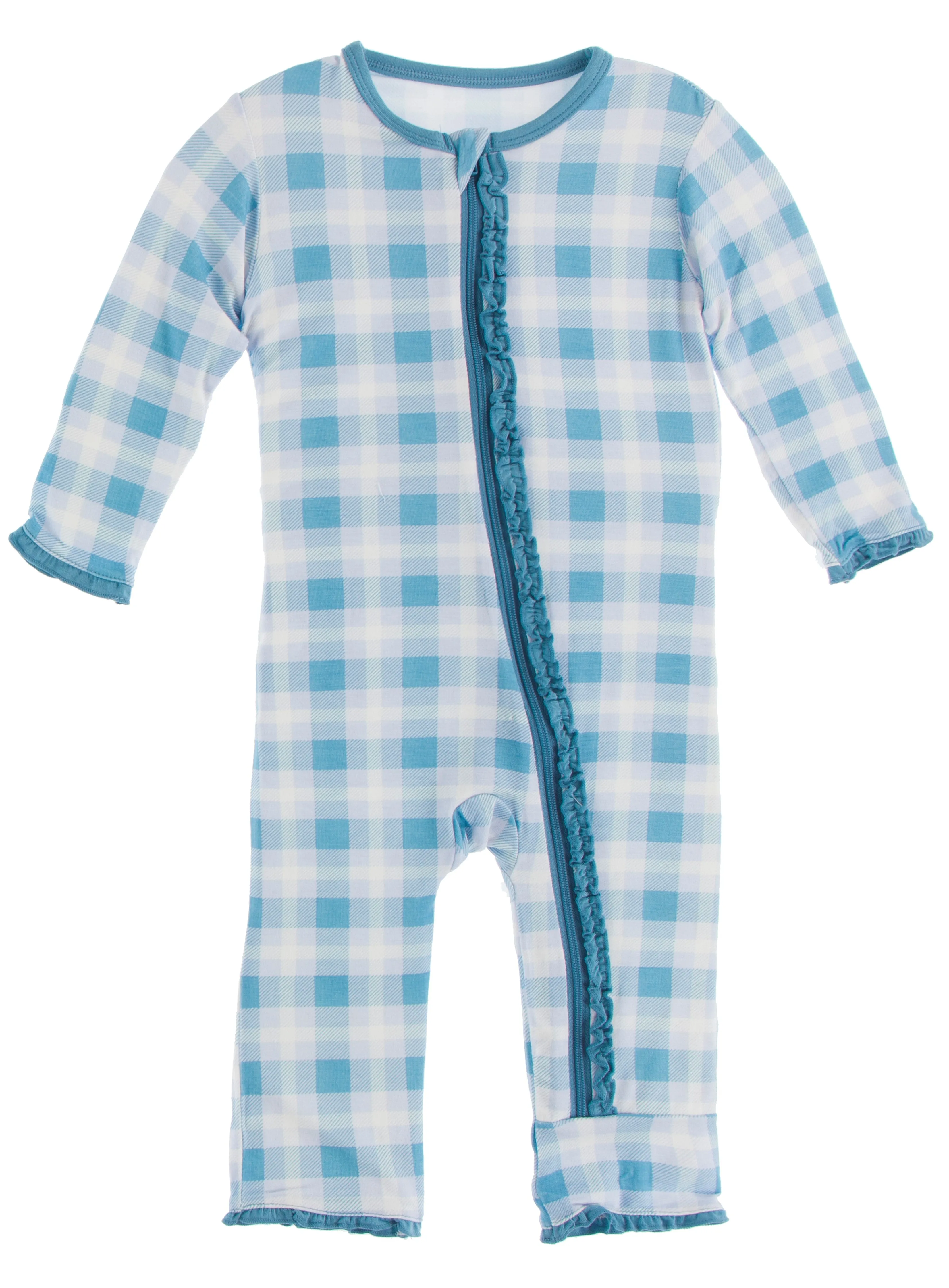 KicKee Pants Blue Moon 2020 Holiday Plaid Muffin Ruffle Coverall with Zipper