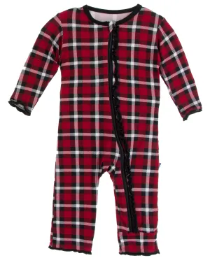KicKee Pants Crimson 2020 Holiday Plaid Muffin Ruffle Coverall with Zipper