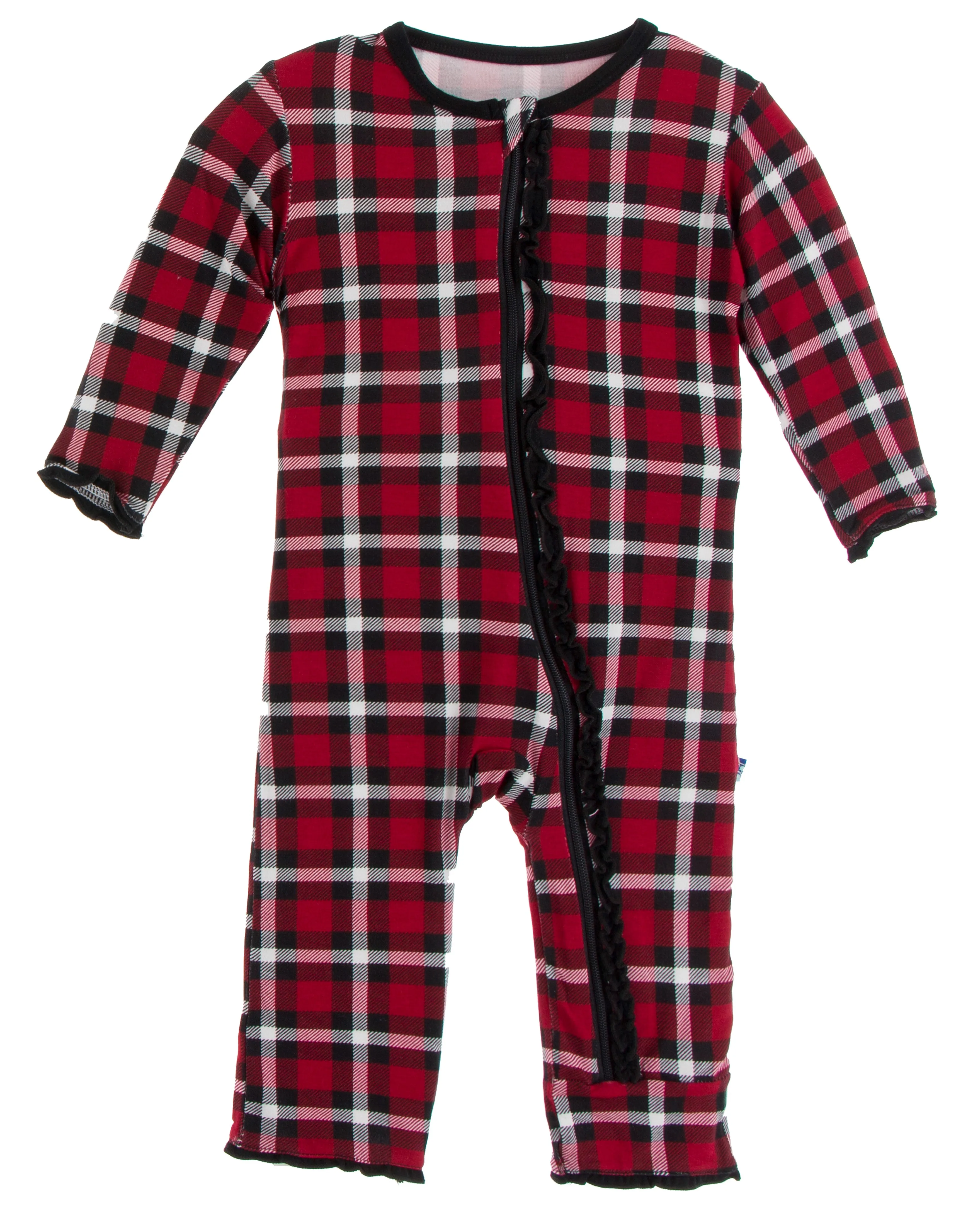 KicKee Pants Crimson 2020 Holiday Plaid Muffin Ruffle Coverall with Zipper